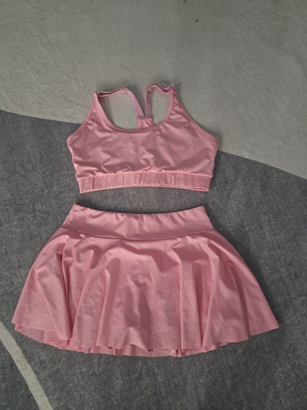 SHEIN Light Pink Racerback Crop Top & Flared Skirt Set